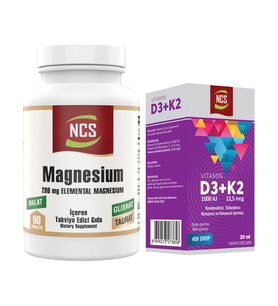 Magnezyum Elementleri Magnesium Malat Glisinat Taurat 90 Tablet+Vitamin D3 K2 20 ml (Renksiz)