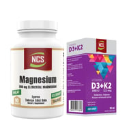 Magnezyum Elementleri Magnesium Malat Glisinat Taurat 90 Tablet+Vitamin D3 K2 20 ml (Renksiz)