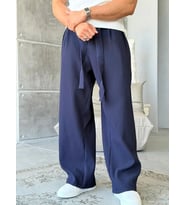 Ottoman kumaş FİTİLLİ Wide Leg Pantolon -SİYAH