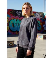 Kadın Bisiklet Yaka Düşük Kol Eskitme Efektli Regular Sweatshirt Fonksiyonel Dayanıklı Şık