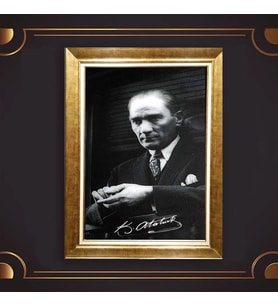 Özel Seri Paspartulu Çerçeveli Atatürk Tablo l143 (Gold)