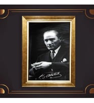 Özel Seri Paspartulu Çerçeveli Atatürk Tablo l143 (Gold)