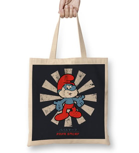 Papa Smurf Retro Japanese Bez Çanta Uzun Saplı