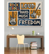 "Rock Hız Müzik" Sloganlı Retro Afiş Dekoratif Kanvas - Mdf Ahşap Tablo