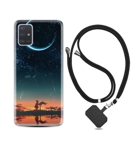 Samsung a71 A72 A73 A7 A9 2018 C7 C9 Kılıf Boyun Askılı Silikon Ay ve Kız 1720