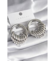 Pirinç Gümüş Renk Halka Sarmal Model Kadın Küpe 5886 - GLST8883-8506