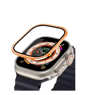 Apple Watch Uyumlu Ekran Koruyucu Turuncu 49mm Ultra 2-3 Temperli Akıllı Saat Camı Çizilmez Çelik Çerçeveli