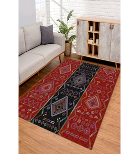 Dijital Kaymaz Taban Yıkanabilir Renkli Salon Halısı Mutfak Halısı Yolluk ND-SD-375 (Kırmızı)