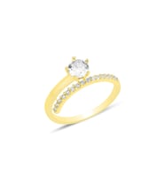 Gümüş altın yaldızlI zirkon tek taşlı üstten ayarlanabilir çift sıra görünümlü yüzük SGTL12246GOLD (Rose)