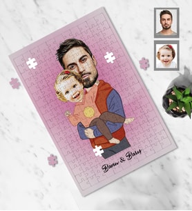 Kişiye Özel Babalar Günü Baba Kız Çocuk Karikatürlü A4 99 Parça Puzzle Model-1
