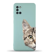 Samsung Galaxy A31 Uyumlu Lansman Kılıf Catface Tasarımlı İçi Kadife Kapak-Turkuaz (Şeffaf)