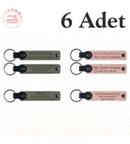 Kül Gri & Yavru Ağzı, 6’lı Set, İsim Yazılabilen Deri Anahtarlık, Aile Kutlamalarına Özel Hatıra