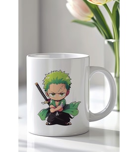 One Piece Roronoa Zoro Tasarımlı 330ml Baskılı Beyaz Seramik Kupa Bardak
