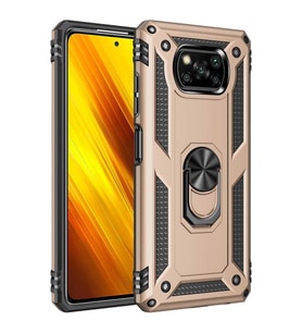 Xiaomi Poco X3 Pro Kılıf Metal Solid Yüzüklü Standlı Military Ring SRS (Altın)