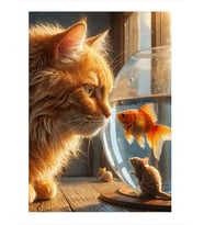 Akvaryumdaki Balığa Bakan Kedi Mdf Tablo
