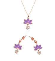 925 Ayar Gümüş Rose Kaplama Parlayan Rüya Serisi Tasarım Ebruli Mor Cam Boyalı Lotus Set