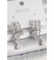 Pirinç Gümüş Renk Zirkon Taşlı Yağmur Model Kadın Küpe - TJ-BKP9936