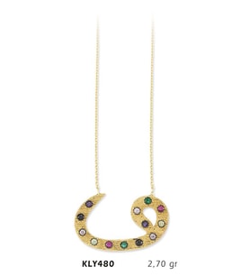 14 Ayar Altın Vav Kolye KLY480 (Çok Renkli)