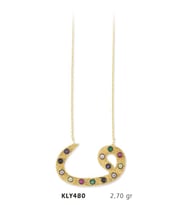 14 Ayar Altın Vav Kolye KLY480 (Çok Renkli)