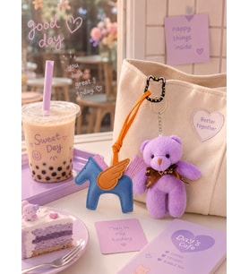 Sevimli Peluş Ayıcık & Kanatlı At Charm Anahtarlık Seti