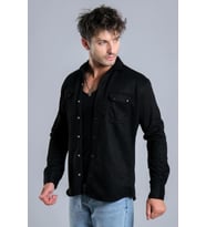 Yxc Uzun Kol Slim Fit Erkek Süet Gömlek-6961 (Siyah)
