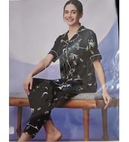 Miss Klein Kadın Büyük Beden Gömlek Yaka Pamuklu Likralı Kısa Kol Pijama Takımı 1138 - 1 Adet (Siyah)
