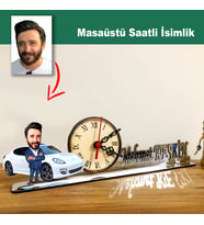 Karikatür Erkek Parton, Müdür, Galerici Model Masaüstü Saatli İsimlik m8