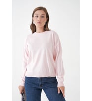 Kadın Bisiklet Yaka Oversize Triko Kazak (Açık Pembe)