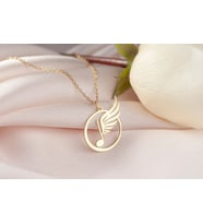 Tasarım Kanat Detaylı Müzik Notası Kolye 925K Gümüş Sevgiliye Hediye (Gold)