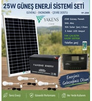 25W Güneş Enerji Sistemi Seti – 9Ah Akü + 10A Şarj Kontrol Cihazı + 3 LED Ampul Telefon Şarjlı Taşınabilir Solar Aydınlatma Paketi
