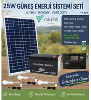 25W Hazır Solar Paketi Güneş Paneli Enerji Sistem 9ah Akü + 10a Şarj Kontrol Cihazı + 3 Led Ampul Taşınabilir Telefon Şarjlı Hazır Solar Aydınlatma Paketi