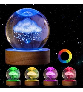 Wolawood Kristal Cam Kar Küresi 3D Renk Değiştiren Rgb'li Doğal Ahşap Standlı USB Kablolu LED Işıklı Lamba Seti Konsept Dekoratif Hediyelik Eşya Top Dekor Özel Premium Seri