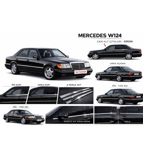 Mercedes E Klasse W124 Krom Cam Çıtası 4 Prç. 1984-1995 Paslanmaz Çelik