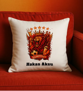 BK Gift Kişiye Özel Sarı Kırmızı 5 Yıldız Aslan Taraftar Tasarımlı Beyaz Kırlent Yastık-6, Taraftar Hediyesi, Doğum Günü Hediyesi, Arkadaşa Hediye
