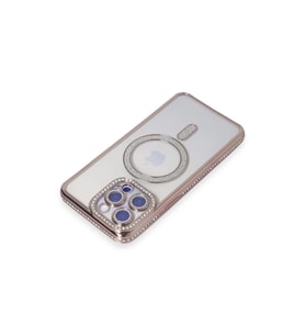İphone 14 Pro Max Kılıf Joke Simli Magneticsafe Kılıf - Pembe