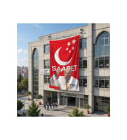 Saadet Partisi Bayrağı ve Necmettin Erbakan 140gr Premium Raşel Kumaş Bayrak 6x9 Metre