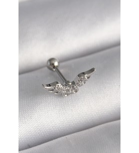 316L Çelik Gümüş Renk Zirkon Taş Detay Kanat Model Tragus Piercing 5886 - SSSSSS9132-6569