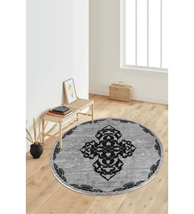 Dijital Baskılı Kaymaz Taban Yıkanabilir Yuvarlak Salon Halısı Koridor Halısı Paspas NDY-SD-1086 (Gri)