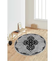 Dijital Baskılı Kaymaz Taban Yıkanabilir Yuvarlak Salon Halısı Koridor Halısı Paspas NDY-SD-1086 (Gri)