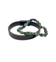JTSS26BLK1708 HAKİKİ DERİ ALAŞIMLI METAL KİLİT ZOİSİT - ANYOLİT ve HEMATİT DOĞALTAŞ KUTULU GARANTİLİ JANTİ KOMBİN BİLEKLİK