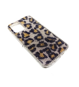iPhone 12 Uyumlu Kristal Taşlı Telefon Kılıfı Leopar Desen