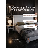 Alaz Model Yatay Başlıklı Masif Ahşap Karyola ve 2 Adet Komodin Kolay Kurulum Fırınlanmış İthal Sibirya Çamı 90x190 Yatak Uyumlu 2 Adet Komodin