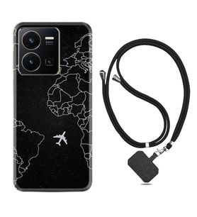 Vivo Y35 Kılıf Resimli Boyun Askılı İpli Desenli Silikon Series Black Plane 1868