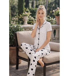 Kadın 01643 Kısa Kol Kaşkorse Pijama Takımı