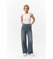 Kadın Yüksek Bel Wide Leg Beli Lastikli Jean Pantolon