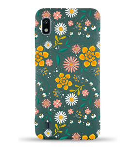 Samsung Galaxy A10 Uyumlu Lansman Kılıf Çiçek Tasarımlı İçi Kadife Kapak-Yeşil (Şeffaf)