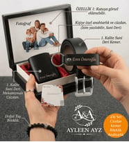 AYLEEN AYZ Kişiye Özel Fotoğraflı Erkek Hediye Seti - Mekanizmalı Cüzdan, Kemer, Anahtarlık ve Bileklik (Siyah)