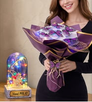 Kişiye Özel Hediye Renkli Led Işıklı Fanus ve Renkli Led Işıklı Kelebek Buketi (Model 7)
