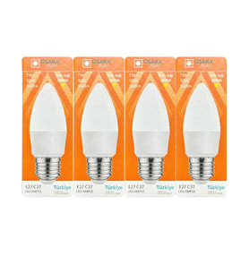 (4 Adet) Osaka 7W (50W) 3000K (Sarı) E27 Duylu (Kalın Duy) Mum Led Ampul