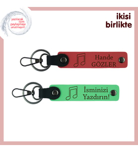Müziğin İçinden Geçen Aşklara Anlamlı Hediyelik, İsim Yazılı Deri Anahtarlık Set, Nar Çiçeği-F Yeşil